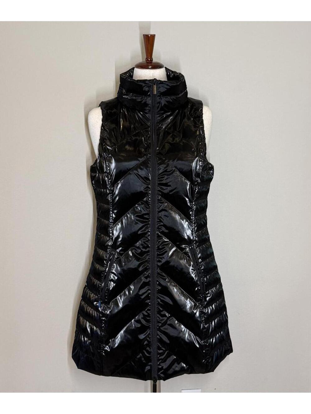 New Anorak Duck Down Women's Black Long Puffer Vest with High Collar Medium